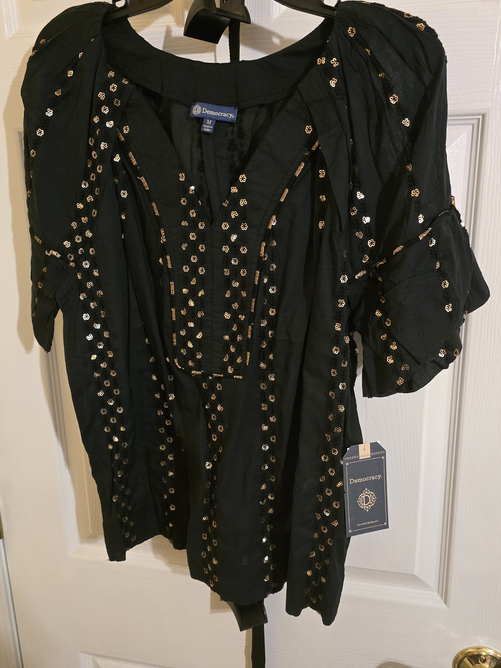 Democracy Black Sequin Embellished Women's Top